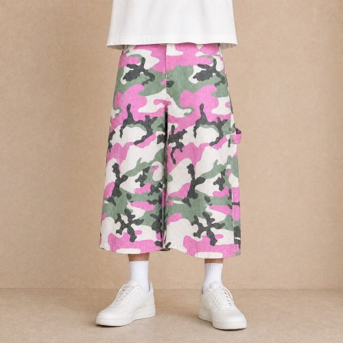 Custom Pink Green Camouflage Wide Leg Cargo Pants
