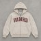 Custom Beige Washed Distressed Letter Print Zip Up Hoodie