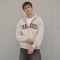 Custom Beige Washed Distressed Letter Print Zip Up Hoodie