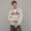 Custom Beige Washed Distressed Letter Print Zip Up Hoodie