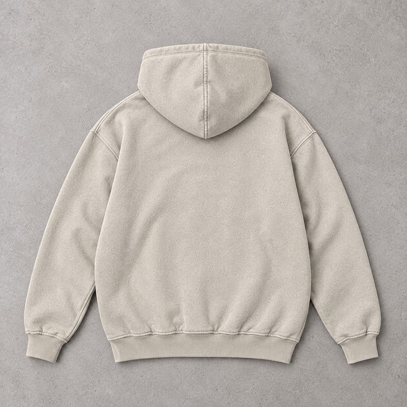 Custom Beige Washed Distressed Letter Print Zip Up Hoodie