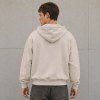 Custom Beige Washed Distressed Letter Print Zip Up Hoodie