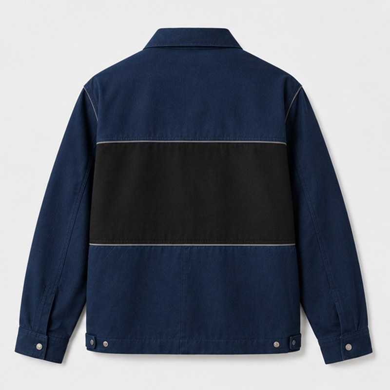 Custom Navy Black Color Block Chest Pocket Work Jacket
