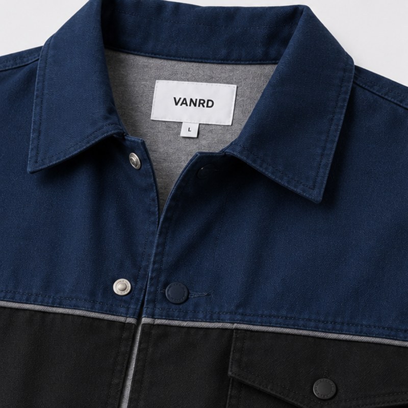 Custom Navy Black Color Block Chest Pocket Work Jacket