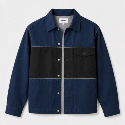 Custom Navy Black Color Block Chest Pocket Work Jacket