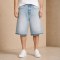 Custom Light Blue Wash Distressed Raw Hem Denim Shorts