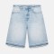 Custom Light Blue Wash Distressed Raw Hem Denim Shorts