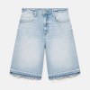 Custom Light Blue Wash Distressed Raw Hem Denim Shorts