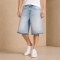 Custom Light Blue Wash Distressed Raw Hem Denim Shorts