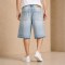 Custom Light Blue Wash Distressed Raw Hem Denim Shorts