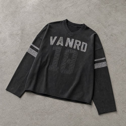 Custom Black Distressed Long Sleeve Football Jersey