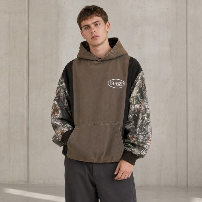 Custom Brown Camouflage Paneling Pullover Hoodie