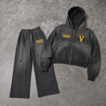 Custom Charcoal Washed Distressed Zip Up Fleece Tracksuit