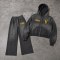 Custom Charcoal Washed Distressed Zip Up Fleece Tracksuit