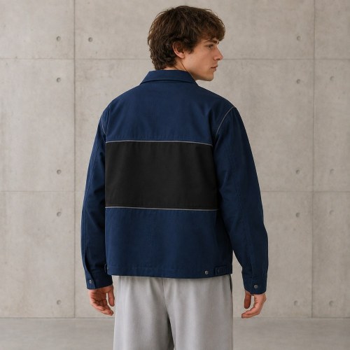 Custom Navy Black Color Block Chest Pocket Work Jacket