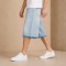 Custom Light Blue Wash Distressed Raw Hem Denim Shorts