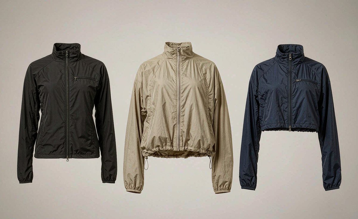 Regular fit, oversized and cropped coach style windbreaker jacket silhouettes compared