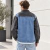 Custom Black Light Blue Color Block Washed Denim Shirt
