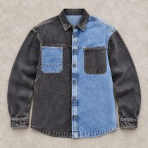Custom Denim Shirt with Black and Light Blue Color Block