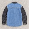 Custom Black Light Blue Color Block Washed Denim Shirt