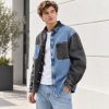Custom Black Light Blue Color Block Washed Denim Shirt