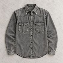 Custom Acid Wash Denim Shirt with Western Yoke and Snaps