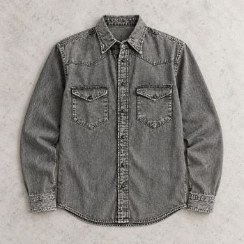 Custom Acid Wash Denim Shirt with Western Yoke and Snaps