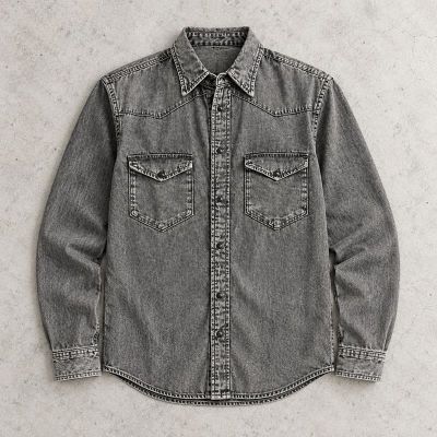 Custom Acid Wash Denim Shirt with Western Yoke and Snaps
