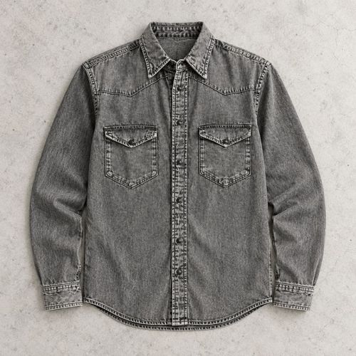 Custom Acid Wash Denim Shirt with Western Yoke and Snaps
