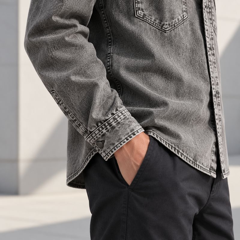 Custom Acid Wash Charcoal Denim Western Shirt