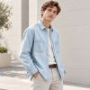 Custom Light Wash Blue Denim Shirt with Pockets