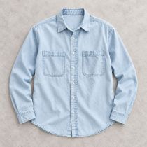 Custom Light Wash Denim Shirt with Square Patch Pockets