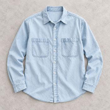 Custom Light Wash Denim Shirt with Square Patch Pockets