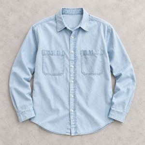 Custom Light Wash Denim Shirt with Square Patch Pockets
