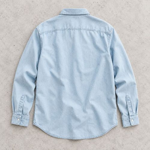 Custom Light Wash Denim Shirt with Square Patch Pockets