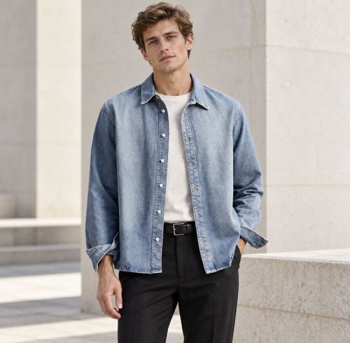 Custom Stone Wash Blue Denim Overshirt