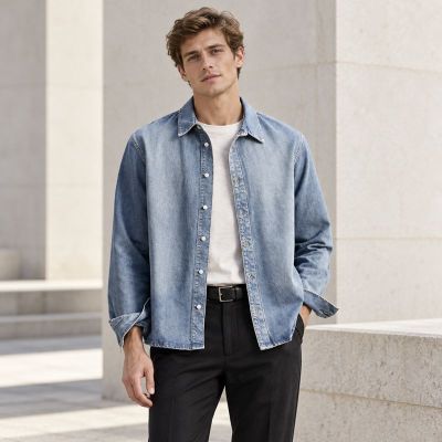 Custom Stone Wash Blue Denim Overshirt