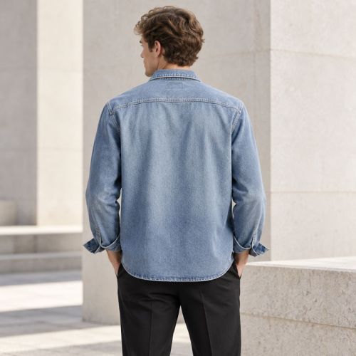 Custom Denim Overshirt in Stone Wash Blue for Easy Layering