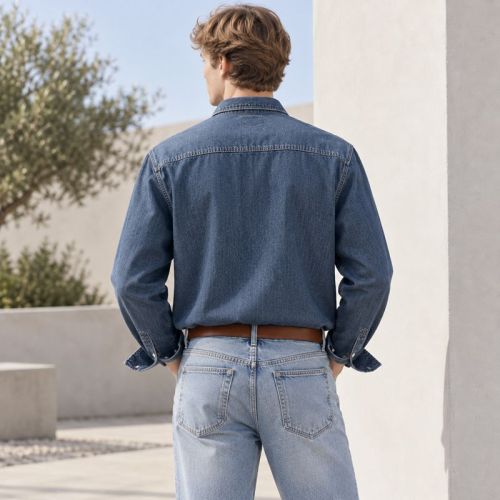 Custom Denim Work Shirt in Dark Indigo with Patch Pockets