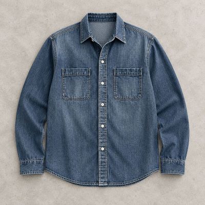 Custom Denim Work Shirt in Dark Indigo with Patch Pockets