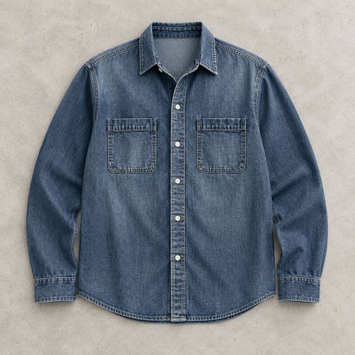 Custom Denim Work Shirt in Dark Indigo with Patch Pockets