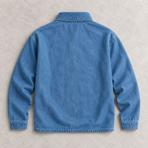 Custom Denim Pullover Shirt with Stand Collar and Snaps