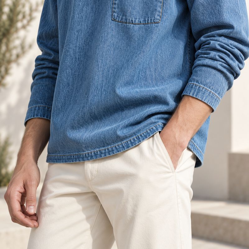 Custom Washed Blue Denim Pullover Shirt