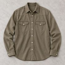 Custom Olive Green Denim Shirt with Western Yoke Detail