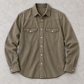 Custom Olive Green Denim Shirt with Western Yoke Detail