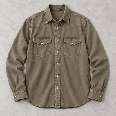 Custom Olive Green Denim Shirt with Western Yoke Detail