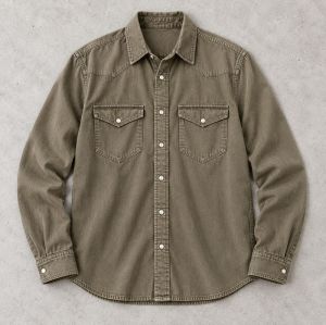 Custom Olive Green Denim Shirt with Western Yoke Detail