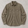 Custom Washed Olive Green Denim Western Shirt