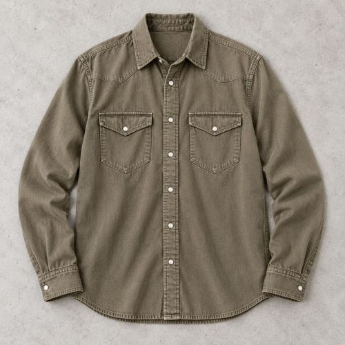 Custom Olive Green Denim Shirt with Western Yoke Detail