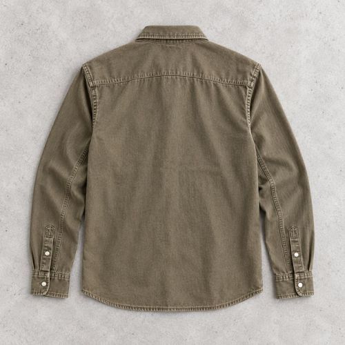 Custom Olive Green Denim Shirt with Western Yoke Detail